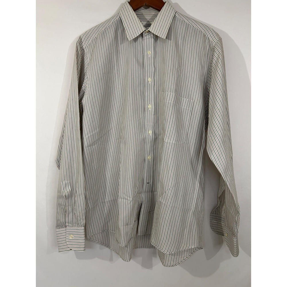 Fabio Inghirami Dress Shirt Mens Sz 16 White Multi-Color Stripe Textured Italy
